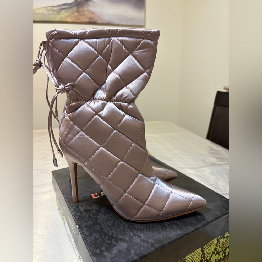 Cape Robbin Quilted Heeled Boots - Taupe